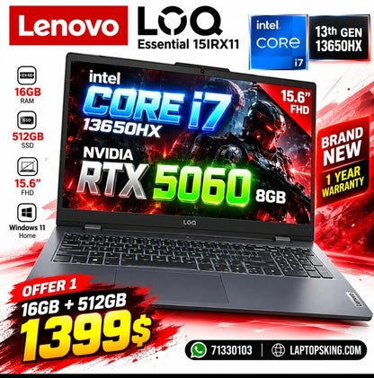 Lenovo LOQ Essential 15IRX11 15.6 FHD Intel Core i7 13650HX 16GB RAM 512GB SSD RTX 5060 8GB Laptop (New)