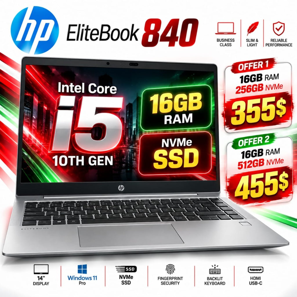 HP EliteBook 840 14 Display Intel Core i5 10th Gen 16GB RAM Laptop (Used)