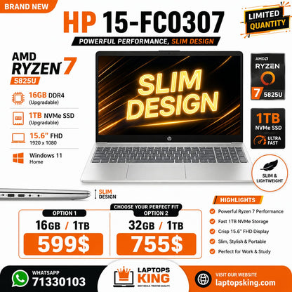 HP 15-fc0307dx Laptop Ryzen 7 5825U 15.6-inch FHD 1TB SSD (New)