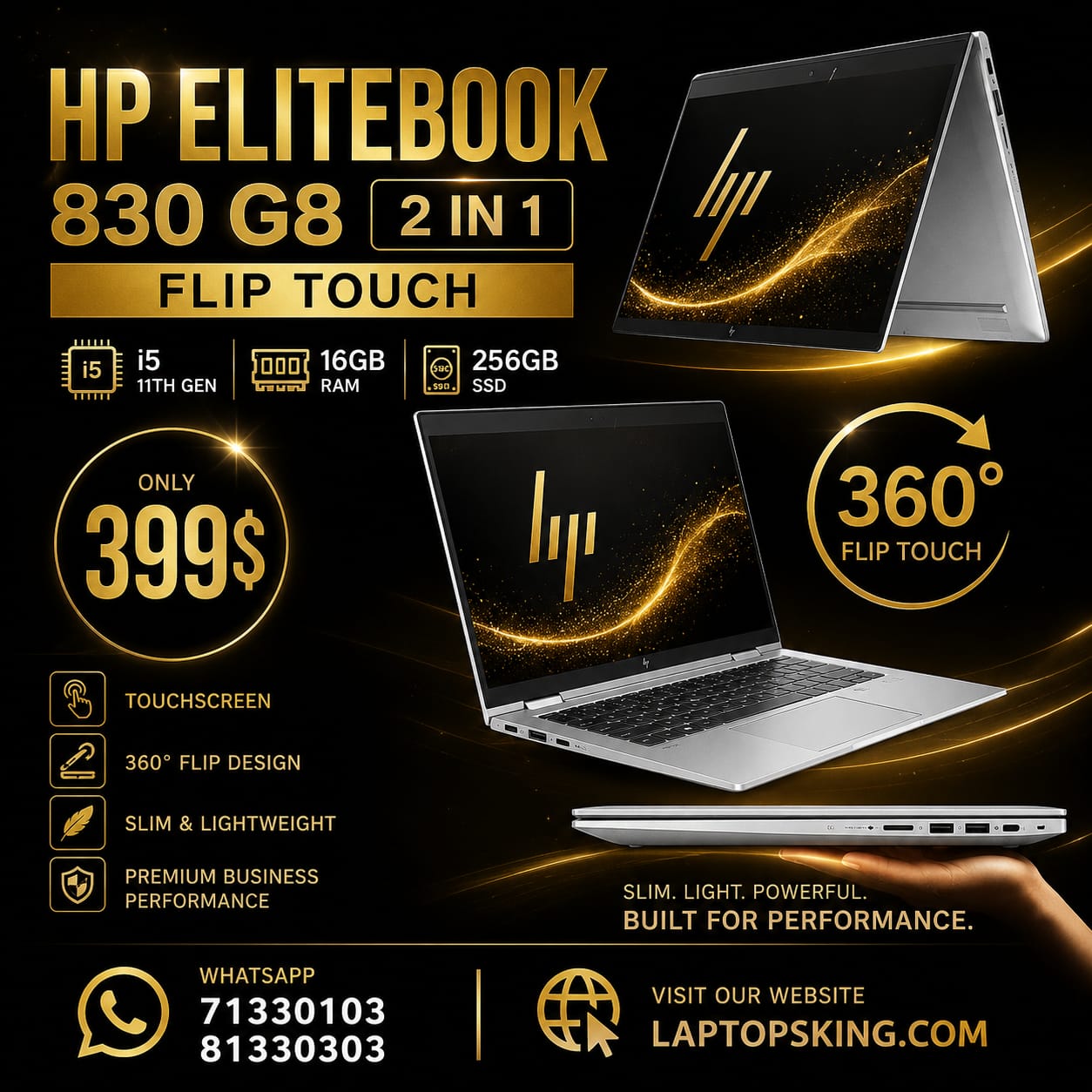 HP EliteBook 830 G8 Core i5 11th 16GB RAM 256GB SSD Flip Touch Laptop 13.3"