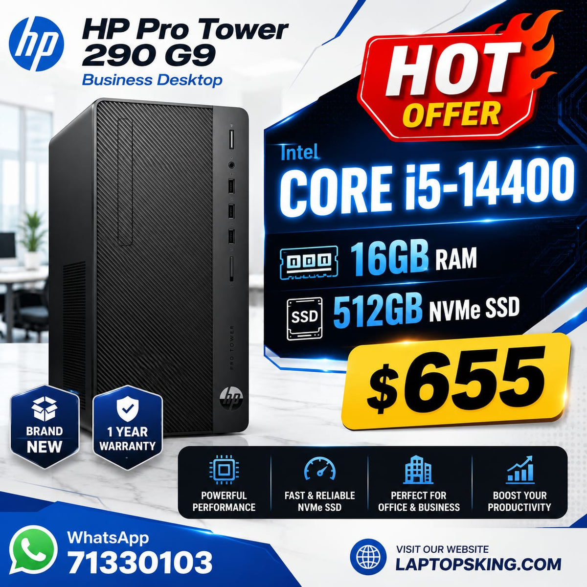 HP Pro Tower 290 G9 Core i5-14400 16GB RAM 512GB NVMe Desktop PC (New)