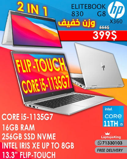 HP ELITEBOOK 830 G8 CORE i5-1145G7 VGA IRIS XE UP TO 8GB 14” FHD FLIP-TOUCHSCREEN LAPTOP (OPEN BOX WITH WARRANTY)