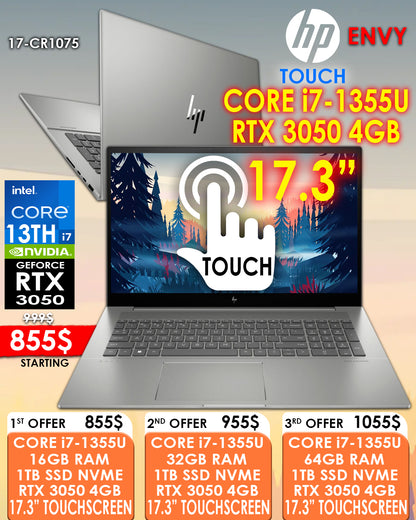 HP ENVY 17-CR1075 CORE i7-1355U RTX 3050 17.3" FHD CREATOR LAPTOPS (NEW 1YR WARRANTY)