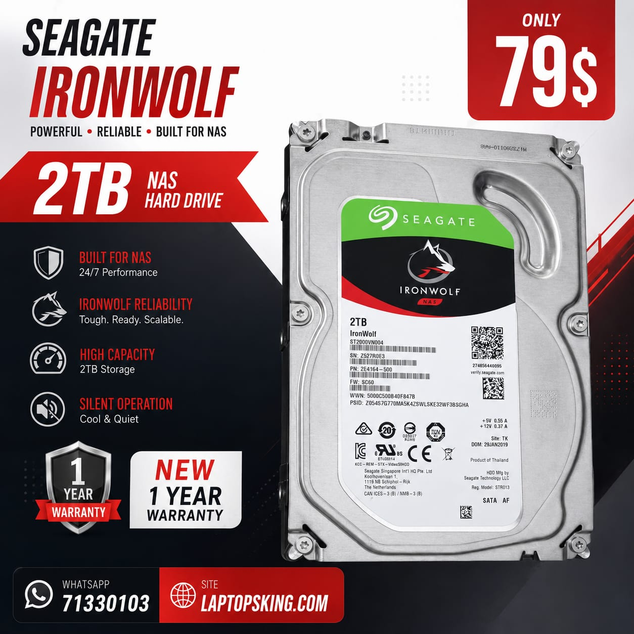 Seagate IronWolf 2TB NAS Internal Hard Drive HDD (New)
