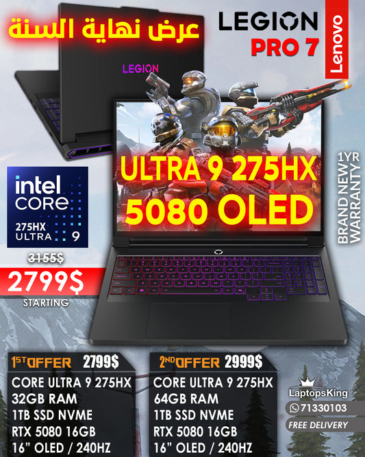 LENOVO LEGION PRO 7 16IAX10H ULTRA 9 275HX RTX 5080 16” WQXGA OLED 240HZ GAMING LAPTOP (BRAND NEW 1YR WARRANTY)
