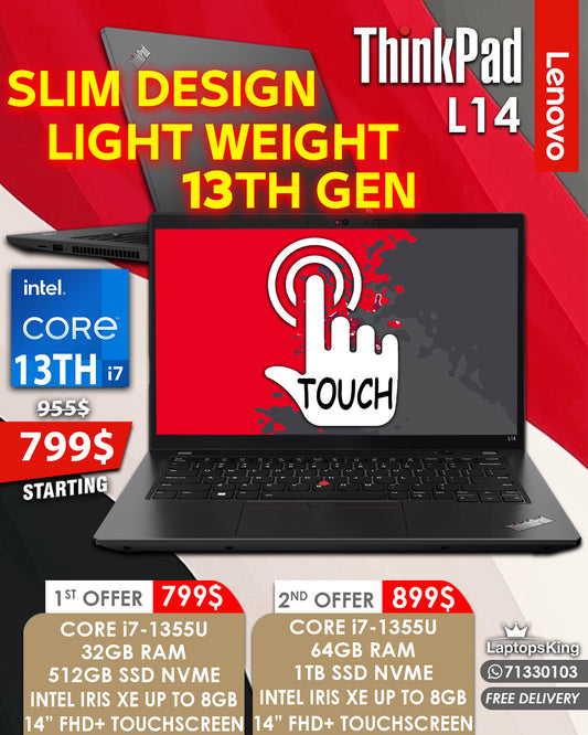 LENOVO THINKPAD L14 CORE i7-1355U INTEL IRIS XE UP TO 8GB 14” FHD+ LAPTOPS OFFERS