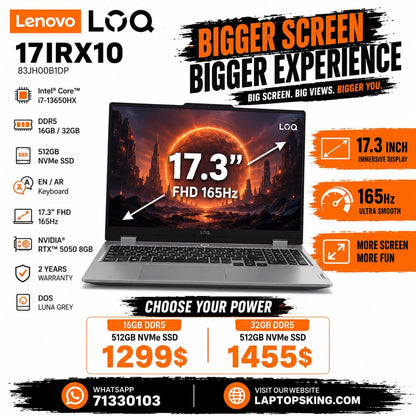 Lenovo LOQ 17IRX10 83JH00B1DP Gaming Laptop Core i7-13650HX 16GB DDR5 512GB NVMe 17.3-inch FHD RTX 5050 8GB 165Hz (New)