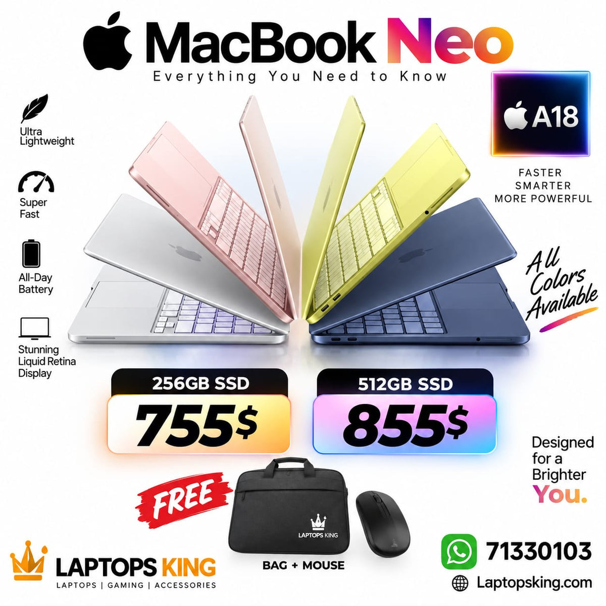 Apple MacBook Neo 13-inch A18 Pro 8GB 512GB SSD Indigo MHFG4LL/A (New)