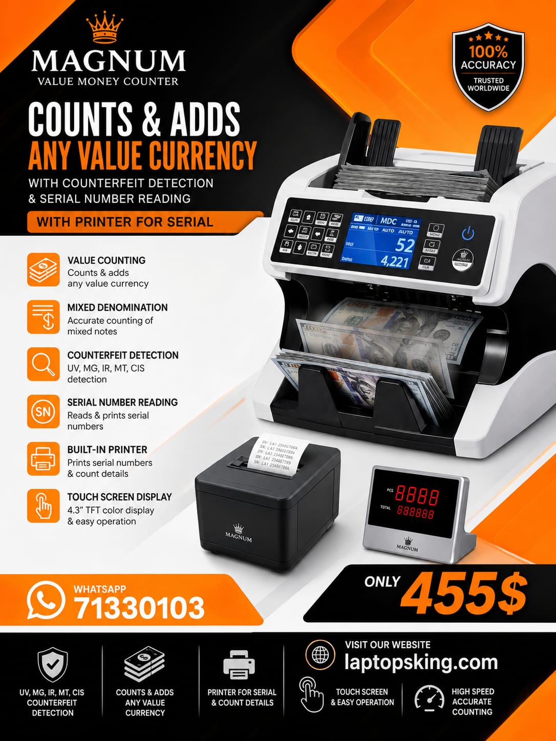 Magnum Value Money Counter Machine with Counterfeit Detection and Printer (New)