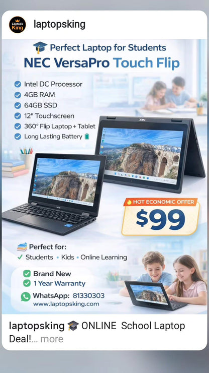 NEC VersaPro X360 Intel DC 12" Flip Touchscreen Laptop (New)