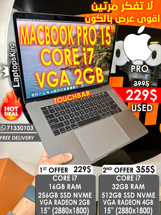 APPLE MACBOOK PRO CORE i7 VGA RADEON 15-INCH TOUCHBAR LAPTOP (USED VERY CLEAN)