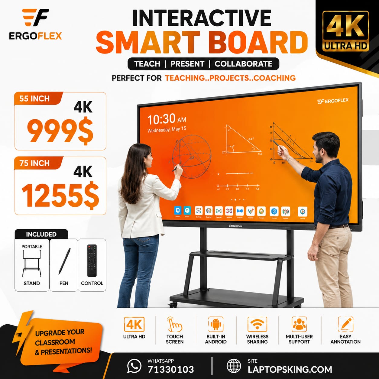 ERGOFLEX 4K Interactive Smart Board Touch Display 55-inch (New)