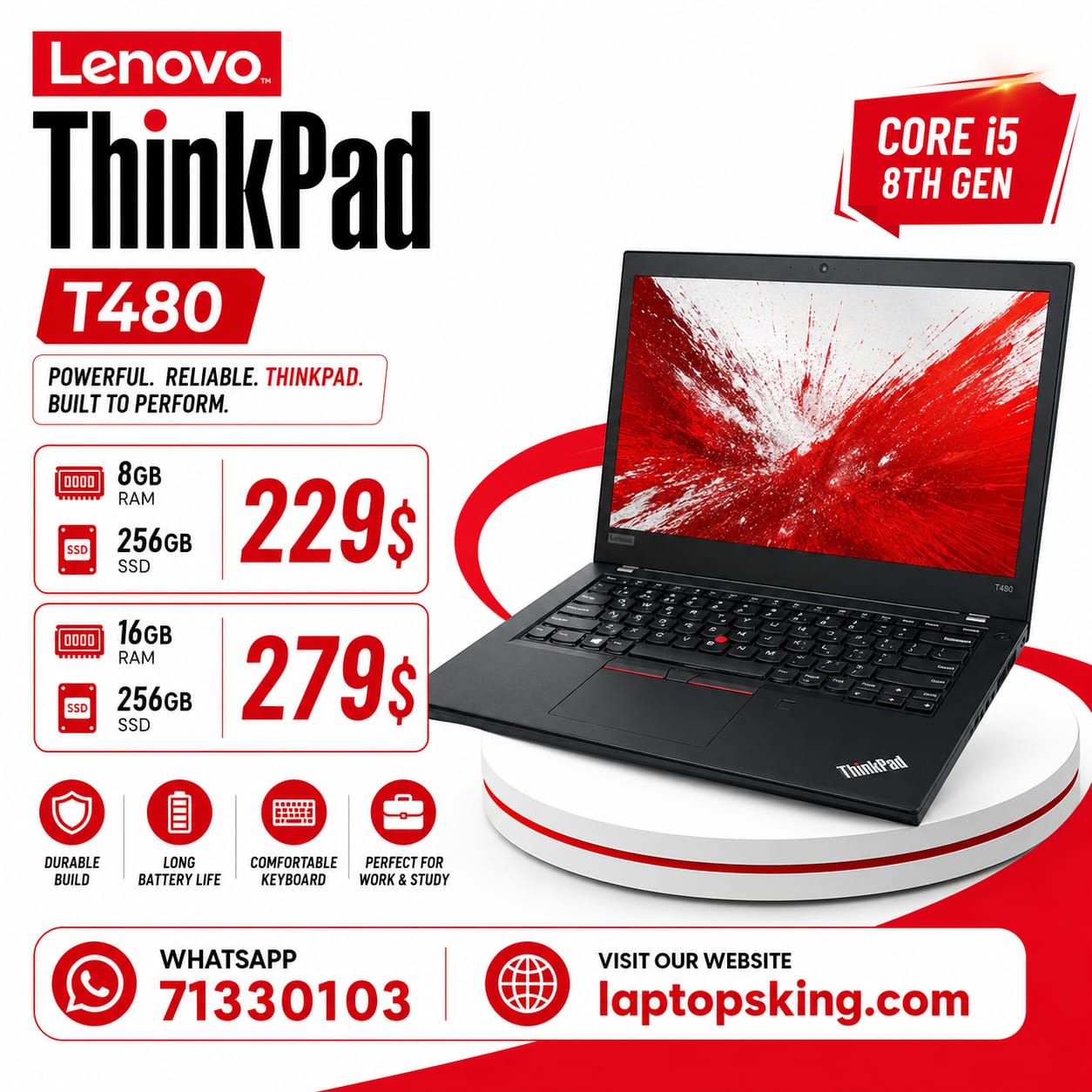 Lenovo ThinkPad T480 Core i5 8th Gen Business Laptop 14"
