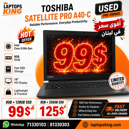 Toshiba A40-C Core i3 6th 8GB RAM 256GB SSD Laptop 14" (Used)