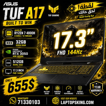 ASUS TUF A17 Ryzen 7 RTX 3050 32GB RAM 512GB SSD Gaming Laptop 17.3"