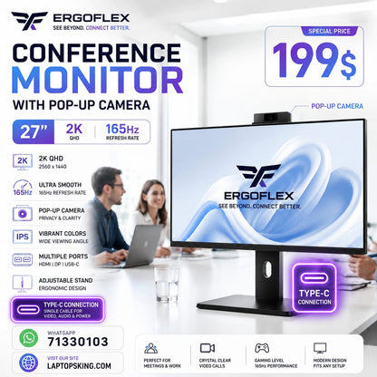 ERGOFLEX QHD 2K 165Hz Conference Monitor with Pop-Up Camera Type-C 27"(New)