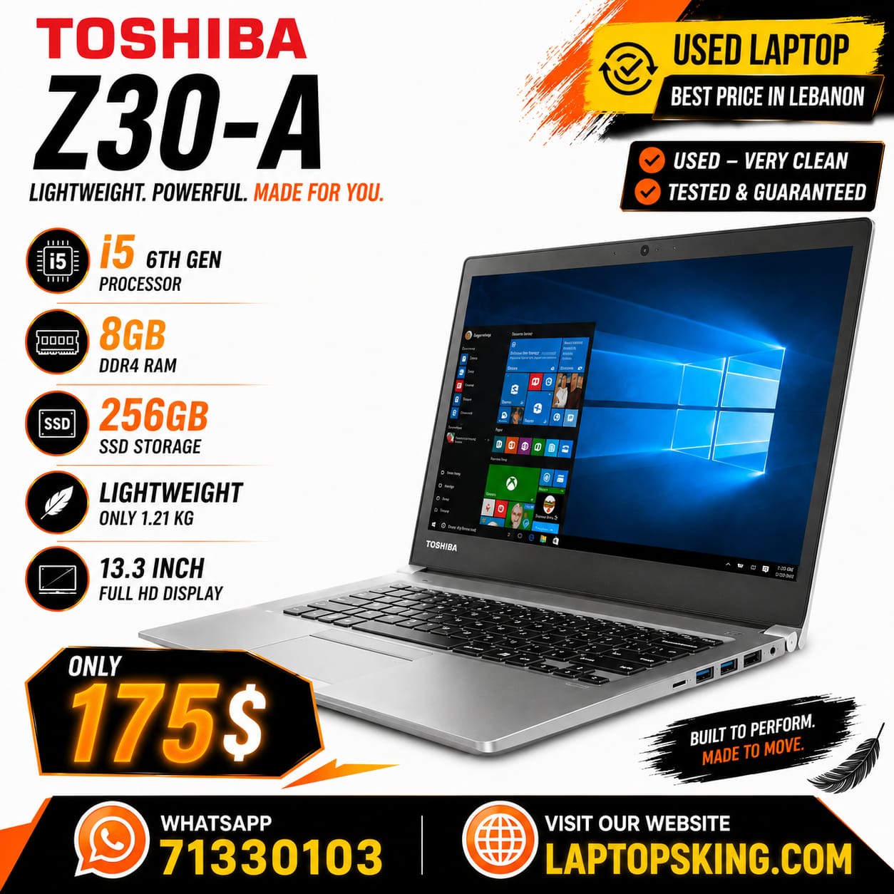 Toshiba Z40-A Core i5 6th Gen 8GB RAM 256GB SSD Business Laptop 13.3" (Used)