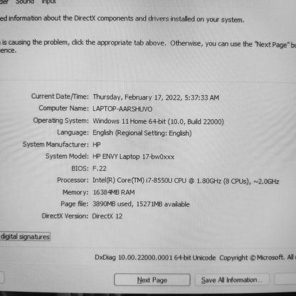 Hp Envy 17-Bw0 Core i7 GeForce MX 150 Laptop (Used Just Like New)