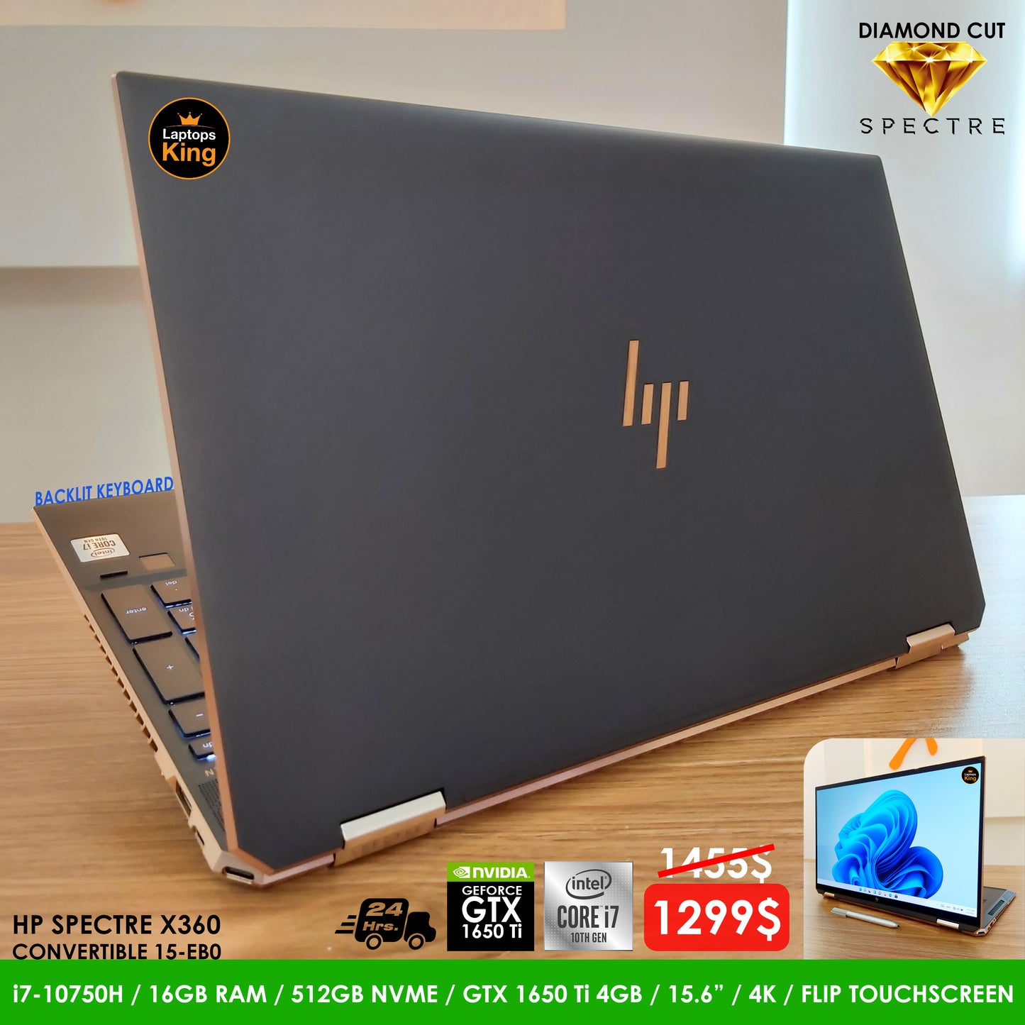 HP Spectre Diamond Cut Series X360 Convertible 15-EB0 Laptop (Open Box)