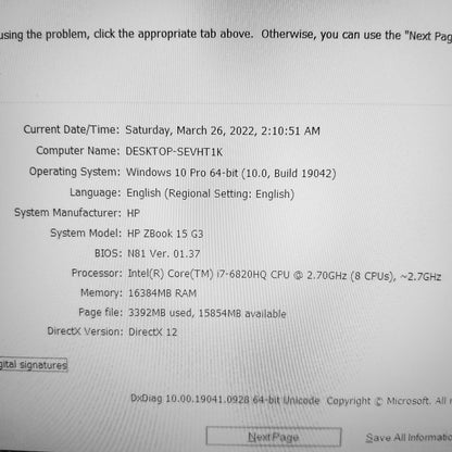 Hp ZBook 15 i7 Laptop (Open Box)