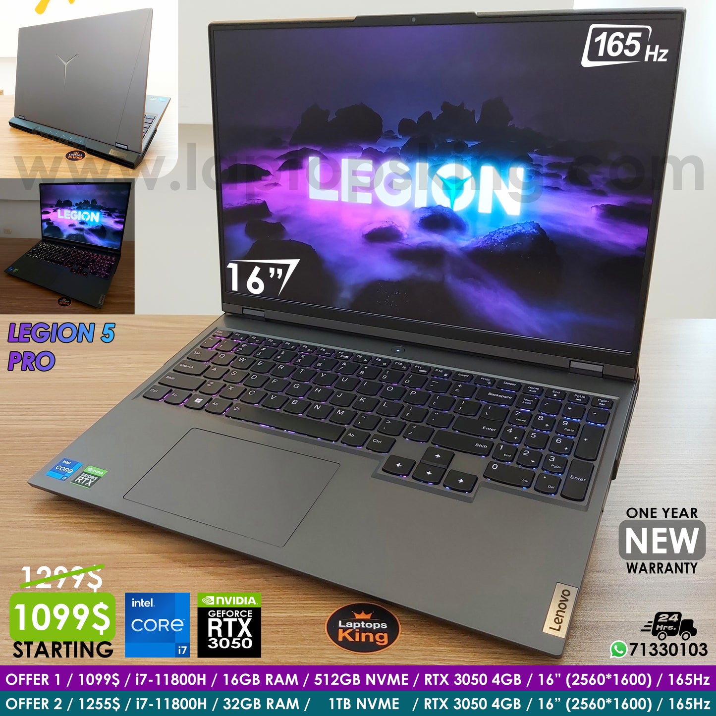 Lenovo Legion 5 Pro 82JF / 16ITH6 Core i7-11800H RTX 3050 165Hz 16" 2560*1600 Gaming Laptops (New)