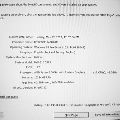 Dell G15 5515 Ryzen 5 5600h RTX 3050 120Hz Gaming Laptop (New Open Box)