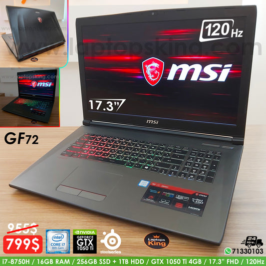 MSI GF72 8RD i7-8750h GTX 1050 Ti SteelSeries 120Hz 17.3" Gaming Laptop (Used Very Clean)