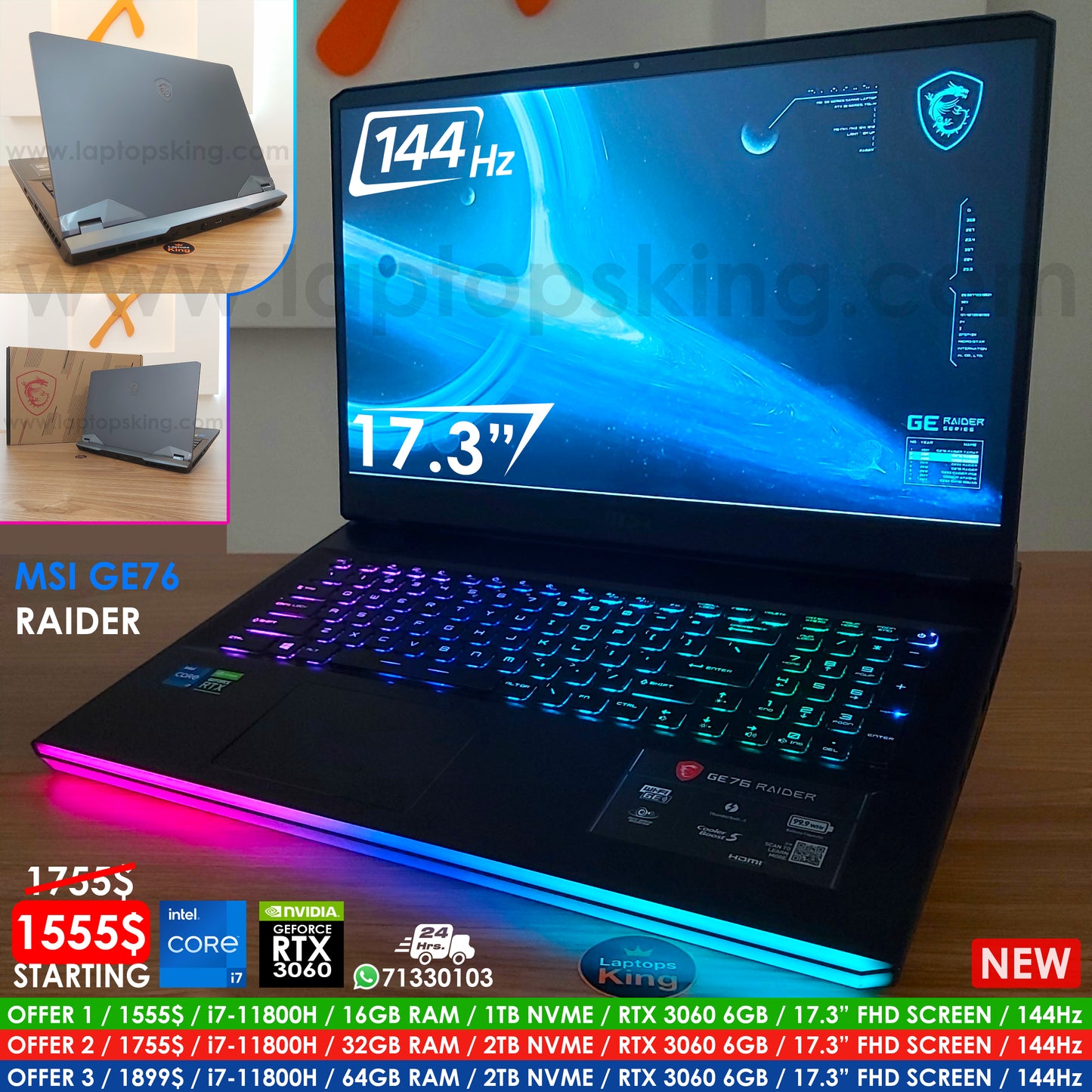 MSI Raider GE76 11UE i7-11800h RTX 3060 144Hz Gaming Laptop Offers (New)