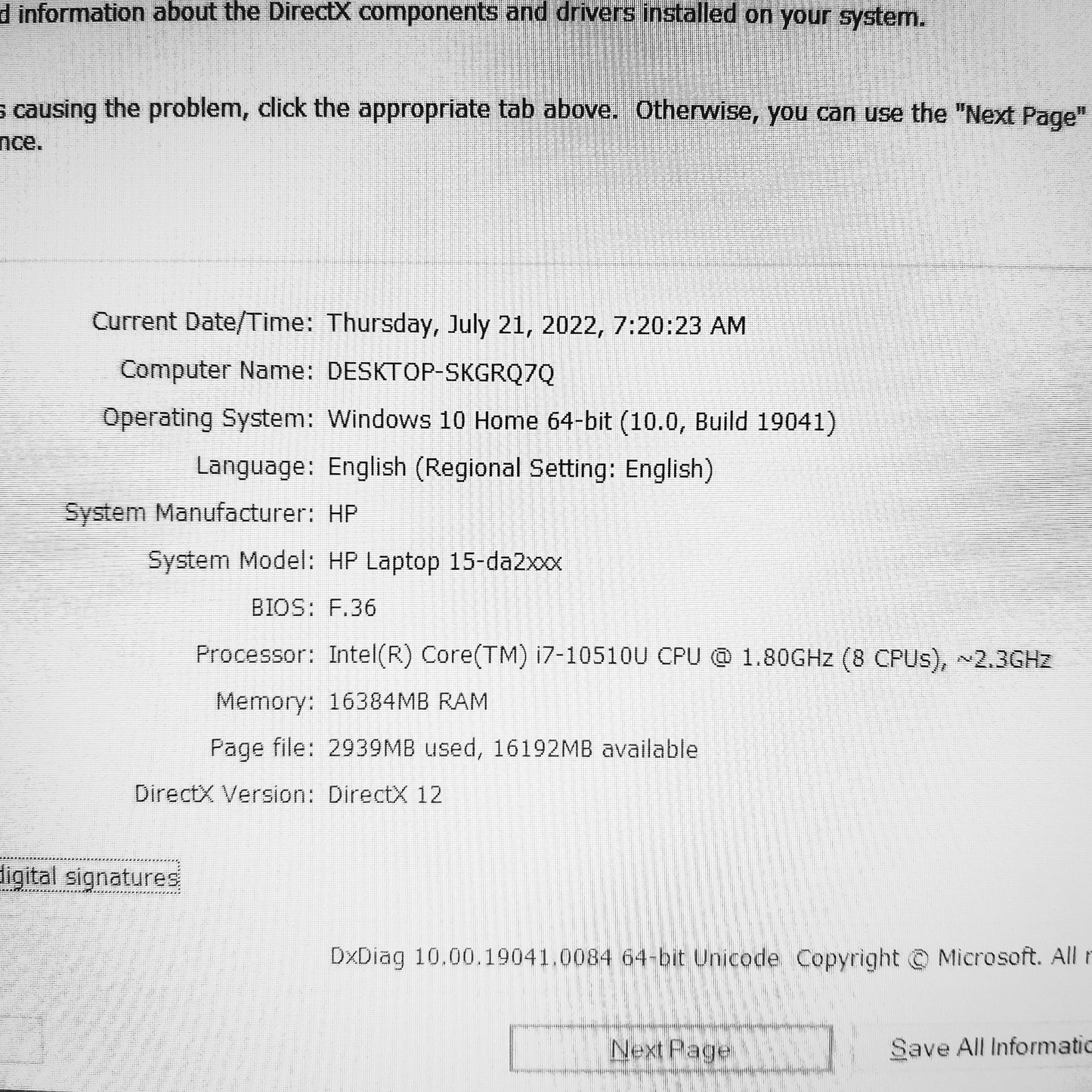 HP 15-da2 i7-10510u Mx310 4gb Laptop (Used Very Clean)