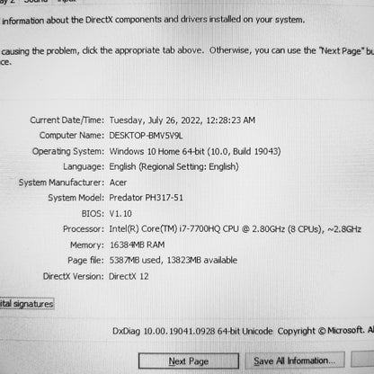 Acer Predator Helios 300 PH317-51 i7-7700HQ Gtx 1060 17.3" Gaming Laptop (Used Very Clean)