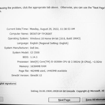 Dell G3 3500 White i5-10300h GTX 1660ti 120Hz Gaming Laptop (New Open Box)