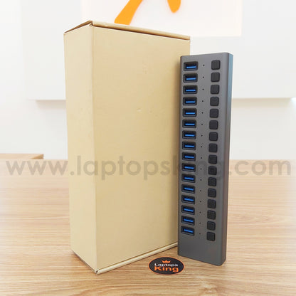 16-port usb hub, port hub, usb splitter, individual switches, data transfer main cable, USB 3.0, DC 12V, 1.2m adapter cord