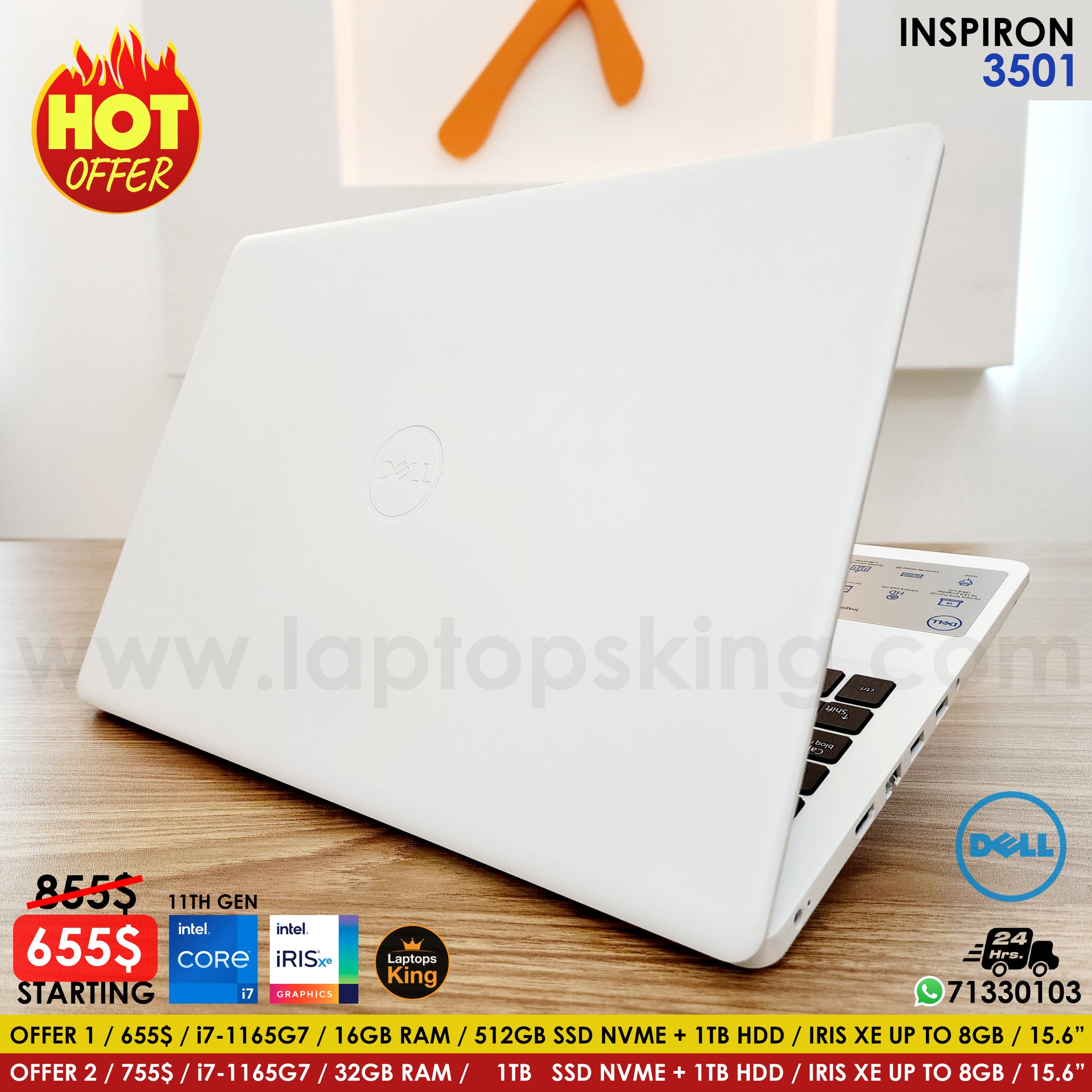 Dell Inspiron 3501 White i7-1165G7 VGA Iris Xe Laptop Offers (New