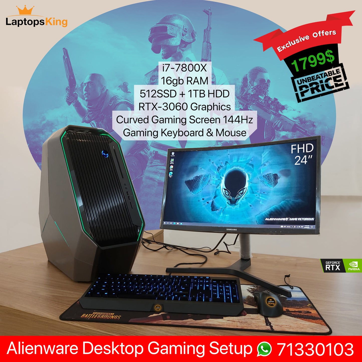 Alienware Area51 RTX 3060 Gaming Desktop Setup (Used Just Like New)