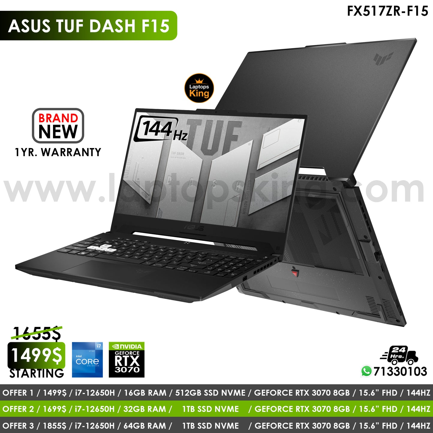 Asus Tuf Dash F15 FX517ZR-F15 i7-12650h Rtx 3070 144Hz 15.6" Gaming Laptop Offers (Brand New)