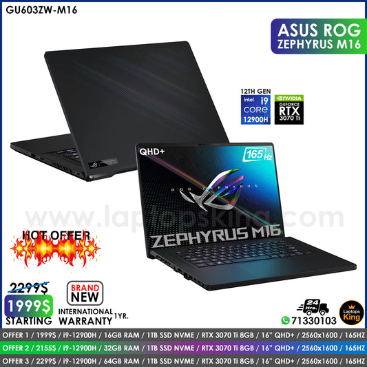 Asus Rog Zephyrus M16 GU603ZW Core i9-12900h Rtx 3070 Ti 165hz Qhd+ Gaming Laptop Offers (Brand New), Gaming laptop, Graphic Design laptop, best laptop for gaming, Best laptop for graphic design, computer for sale Lebanon, laptop for video editing in Lebanon, laptop for sale Lebanon, Best graphic design laptop,	Best video editing laptop, Best programming laptop, laptop for sale in Lebanon, laptops for sale in Lebanon, laptop for sale in Lebanon, buy computer Lebanon, buy laptop Lebanon.