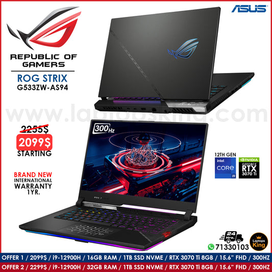 Asus Rog Strix G533ZW-AS94 i9-12900h Rtx 3070 Ti 300hz Gaming Laptops (Brand New), Gaming laptop, Graphic Design laptop, best laptop for gaming, Best laptop for graphic design, computer for sale Lebanon, laptop for video editing in Lebanon, laptop for sale Lebanon, Best graphic design laptop,	Best video editing laptop, Best programming laptop, laptop for sale in Lebanon, laptops for sale in Lebanon, laptop for sale in Lebanon, buy computer Lebanon, buy laptop Lebanon.