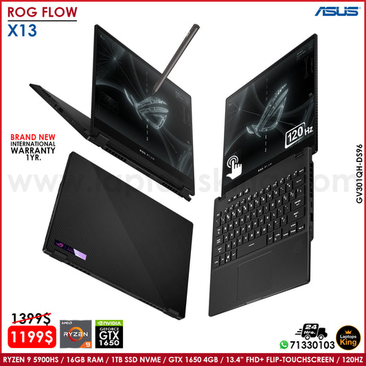 Asus Rog Flow X13 GV301QH-DS96 Ryzen 9 5900hs Gtx 1650 Fhd+ 120hz 2in1 Touch Laptop (Brand New), Gaming laptop, Graphic Design laptop, best laptop for gaming, Best laptop for graphic design, computer for sale Lebanon, laptop for video editing in Lebanon, laptop for sale Lebanon, Best graphic design laptop,	Best video editing laptop, Best programming laptop, laptop for sale in Lebanon, laptops for sale in Lebanon, laptop for sale in Lebanon, buy computer Lebanon, buy laptop Lebanon.