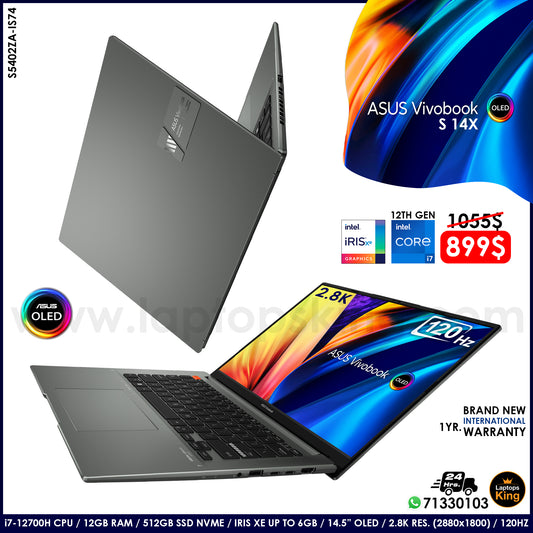 Asus VivoBook S 14x Oled S5402ZA-IS74 Core i7-12700h Iris Xe 2.8k 120hz Laptop (Brand New)