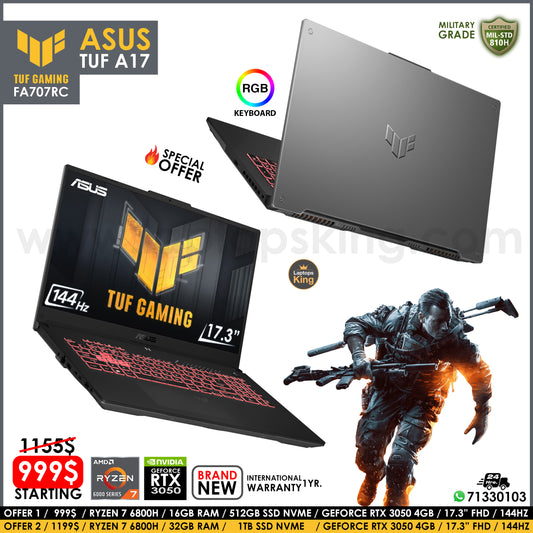 Asus Tuf A17 FA707RC Military Grade Ryzen 7 6800h Rtx 3050 144Hz 17.3" Gaming Laptop (Brand New), Gaming laptop, Graphic Design laptop, best laptop for gaming, Best laptop for graphic design, computer for sale Lebanon, laptop for video editing in Lebanon, laptop for sale Lebanon, Best graphic design laptop,	Best video editing laptop, Best programming laptop, laptop for sale in Lebanon, laptops for sale in Lebanon, laptop for sale in Lebanon, buy computer Lebanon, buy laptop Lebanon.