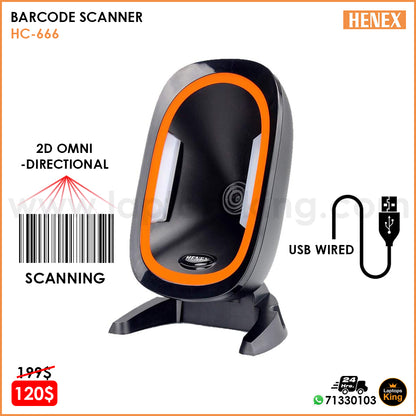 Henex Hc-666 Usb Wired Omni-Directional 2d Barcode Scanner / Reader