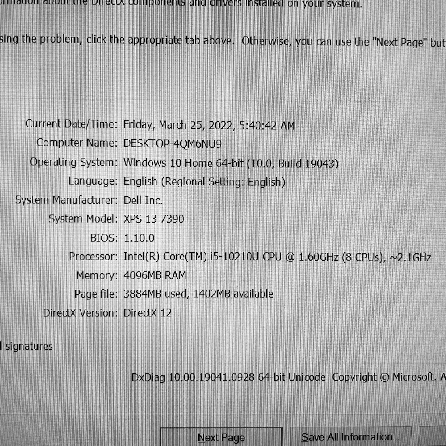 Dell XPS 13 7390 i5-10Th Gen 4gb Ram 128gb NVMe Laptop (New Open Box)