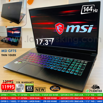 Msi Gf75 Thin 10uek i7-10750H RTX 3060 144Hz Gaming Laptop