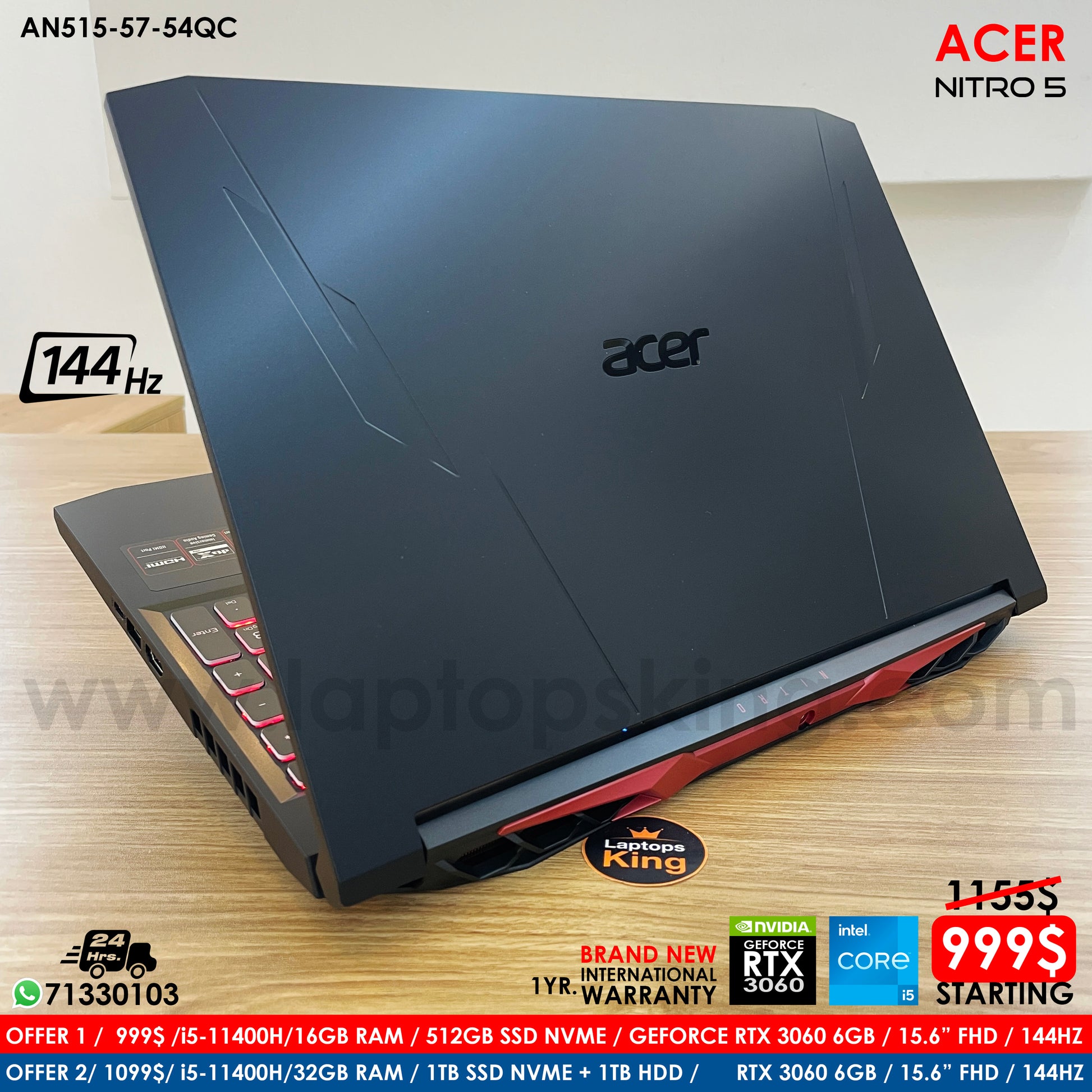 Acer Nitro AN515-57-54QC i5-11400h RTX 3060 144HZ Gaming Laptop