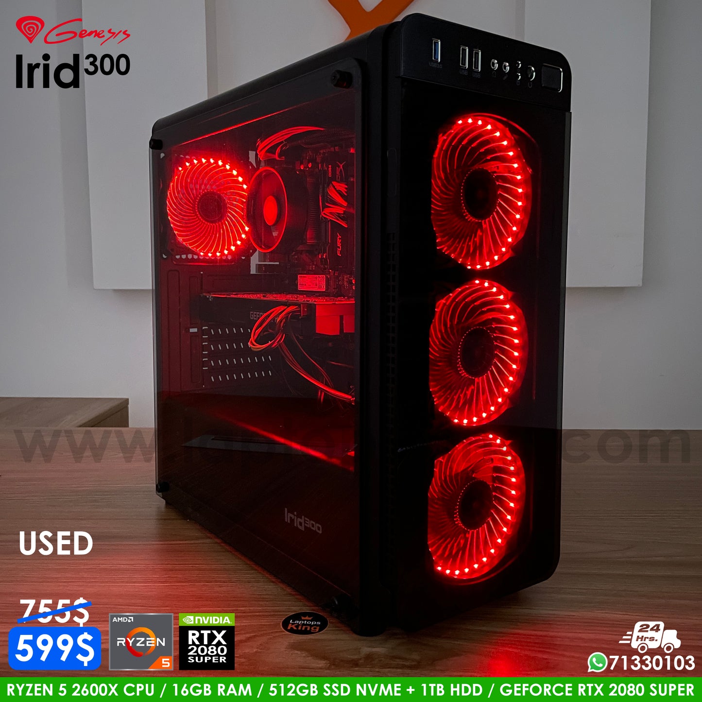 Genesis Irid 300 Ryzen 5 Rtx 2080 Super | Red | Gaming Desktop Computer (Used Very Clean)