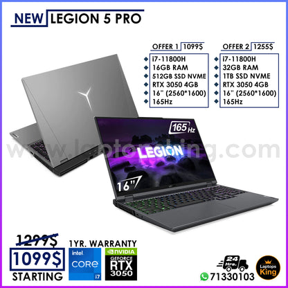 Lenovo Legion 5 Pro 82JF / 16ITH6 Core i7-11800H RTX 3050 165Hz 16" 2560*1600 Gaming Laptops (New)