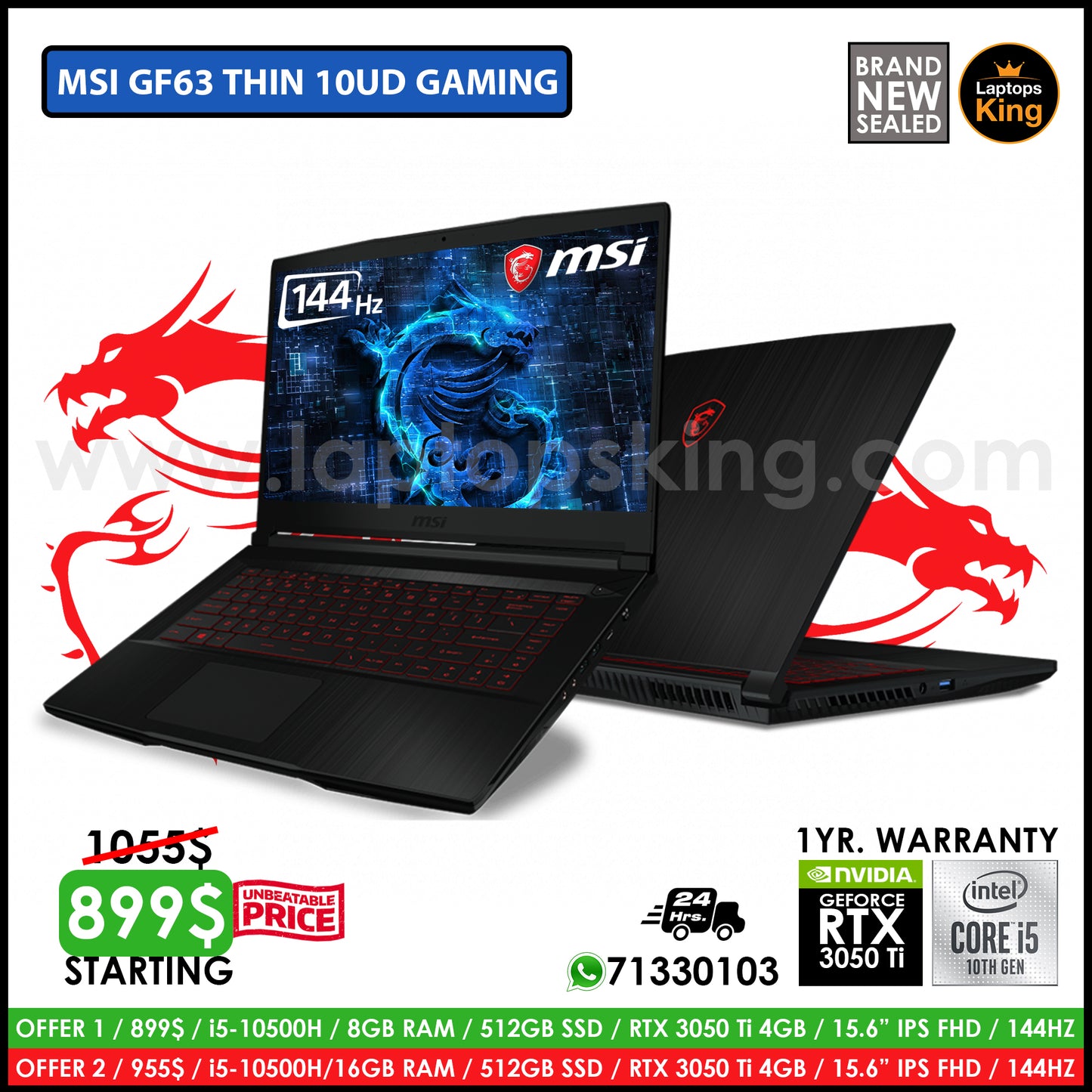 MSI Gf63 Thin 10UD i5-10500h RTX 3050 Ti 144Hz Gaming Laptop Offers (Brand New Sealed)