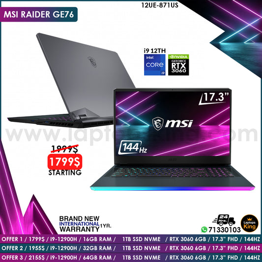 MSI Ge76 Raider 12UE-871US i9-12900h RTX 3060 144Hz Gaming Laptop Offers (Brand New) Gaming laptop, Graphic Design laptop, best laptop for gaming, best laptop for graphic design, computer for sale Lebanon, laptop for video editing in Lebanon, laptop for sale Lebanon, best graphic design laptop,	best video editing laptop, best programming laptop, laptop for sale in Lebanon, laptops for sale in Lebanon, laptop for sale in Lebanon, buy computer Lebanon, buy laptop Lebanon.